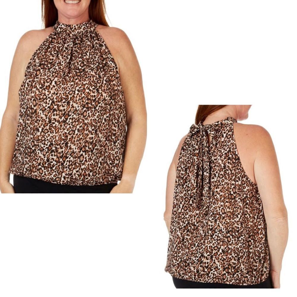NWT Cooper & Ella 1X Halter Brown Cheetah animal print sleeveless  top